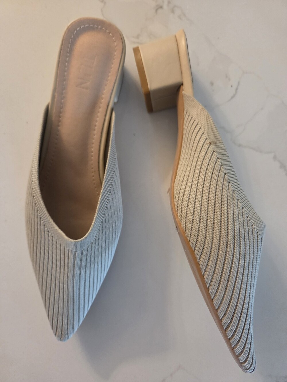 TIJN Pointed Ribbed Knit Mule in Beige